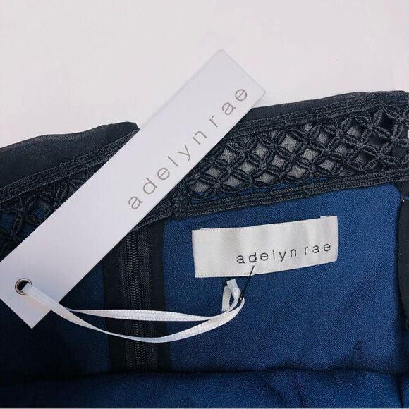 Adelyn Rae Blue Black Lace Illusion Dress Size (M), Fine Crochet Ruffle NWT - Picture 14 of 14